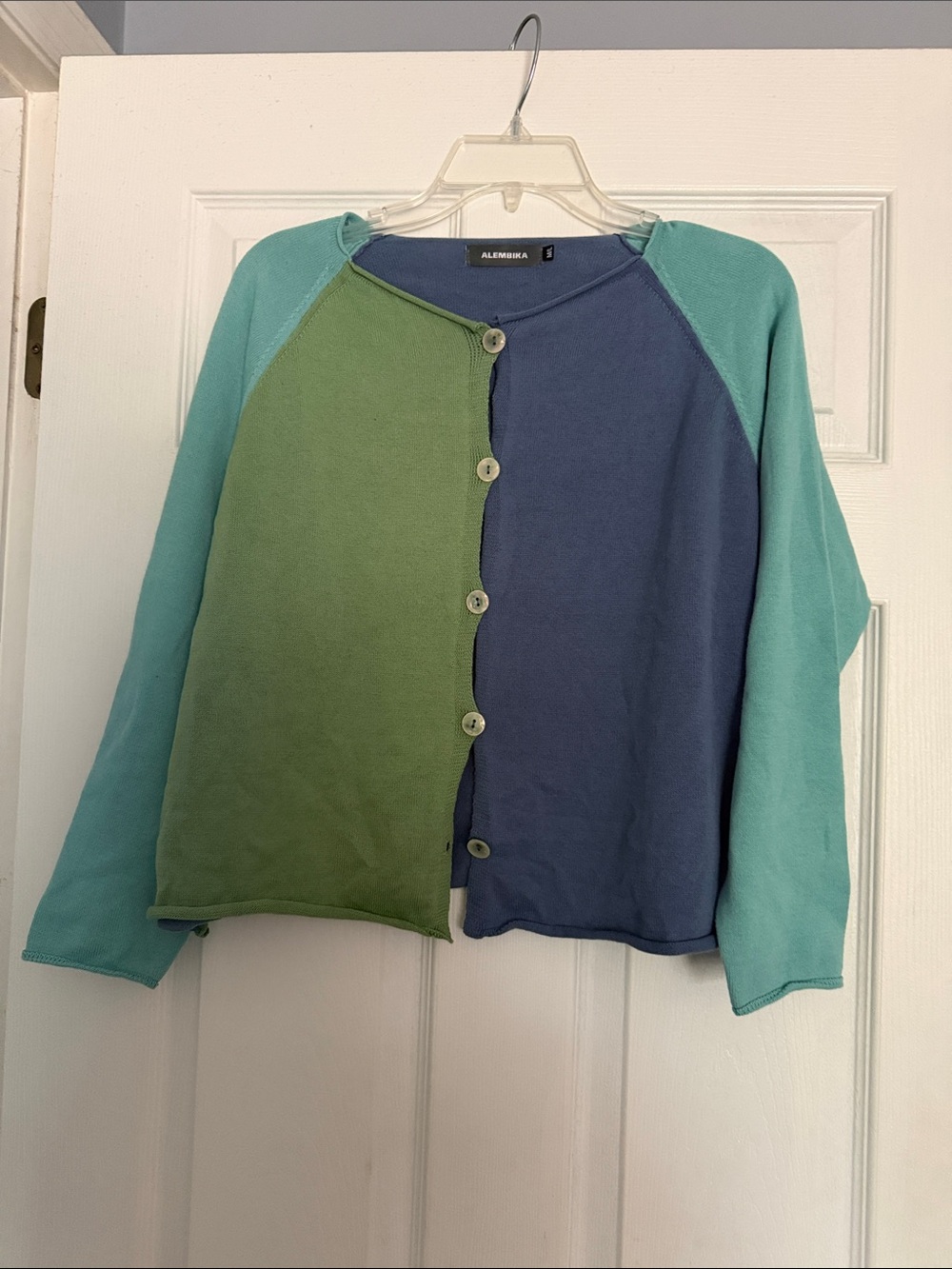 Alembika colorblock cardigan  Button-Up Sweater - Green & Blue